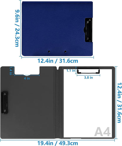 Clipboard Folder, A4 Foldable Clipboards, Office Clipboard Folder with Double Clips Metal Clip, 360 Degree Foldable Storage Clipboards for Office, School or Medical Field, Blue