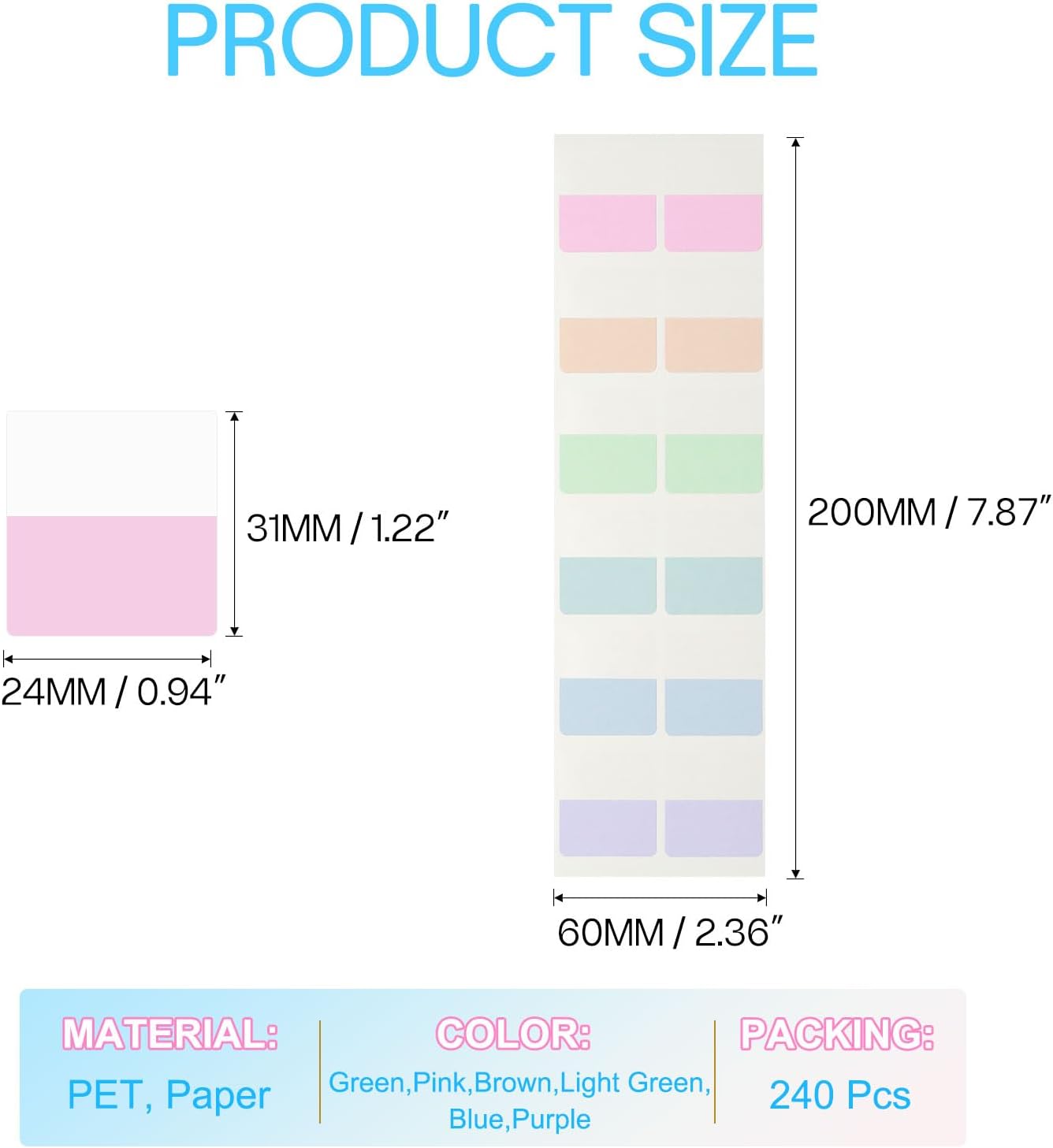 PATIKIL Clear Index Sticky Tabs, 240 Pcs Large Transparent Sticky Notes Bookmarks Planner Stickers Page Tabs for Office Notebooks File Folder Ledger Book, Gradient Purple