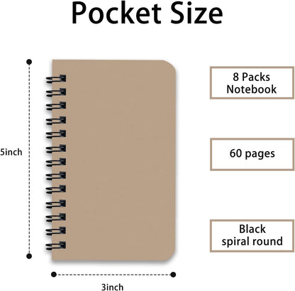KTOJOY 8 Pack Spiral Notebook Small Pocket Notebook 3x5 Spiral Notepads With Lined Pages, Small Top Spiral Notebook Little Mini Memo Steno Note Pads for Outdoor Home Office College School