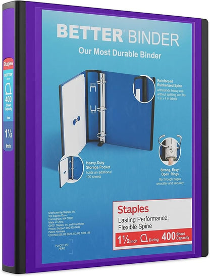 Staples Better Binder 2-Inch D-Ring View Binder, Reinforced Spine, Holds Up to 540 Sheets, Teal, for Office & School