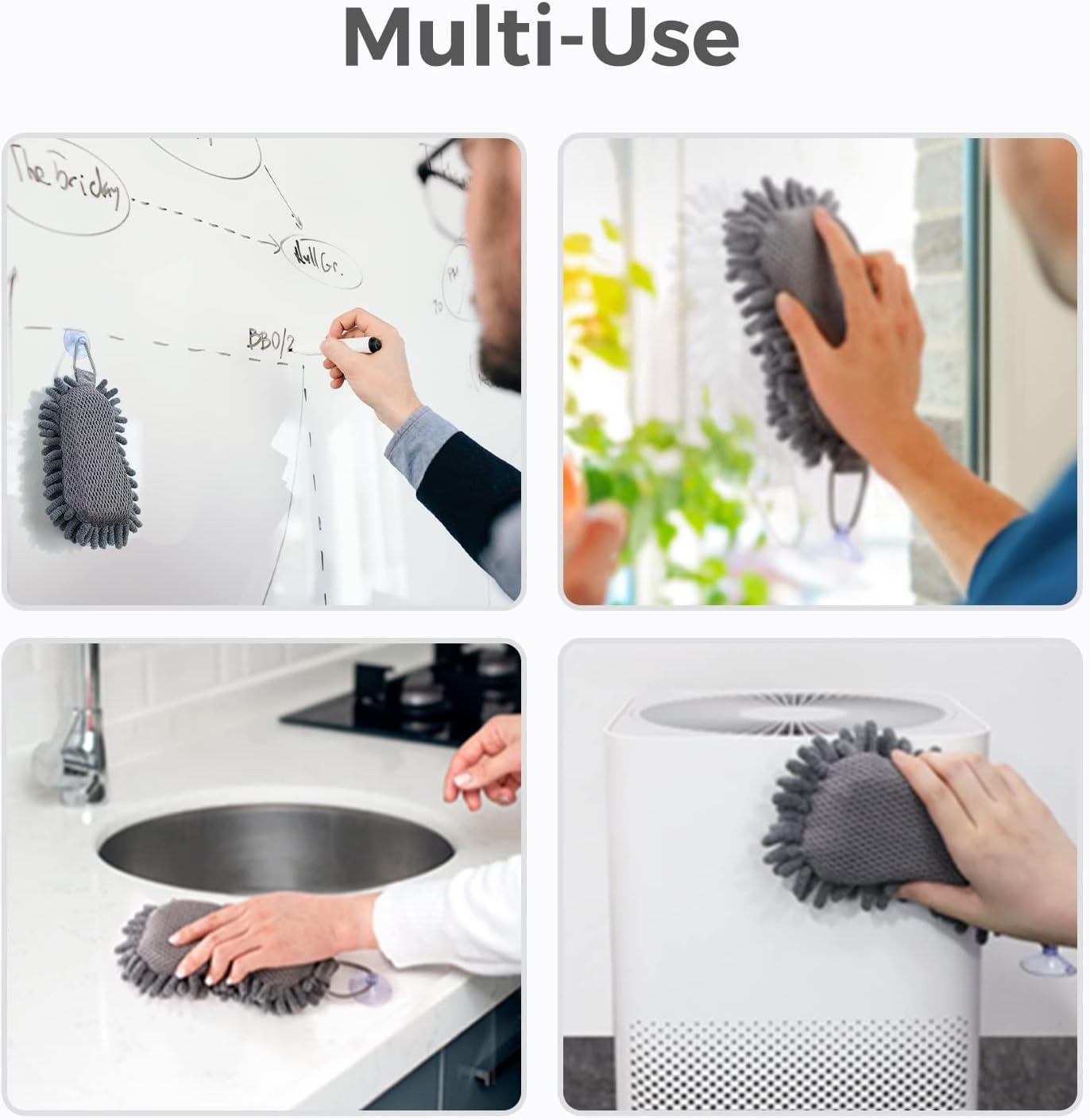 loukin Shag Dry Erase Eraser (3.4 Fl Oz Whiteboard Cleaner Included), Whiteboard Eraser with Suction Cup, Microfiber, Washable, for Classroom, Home and Office Use, Grey