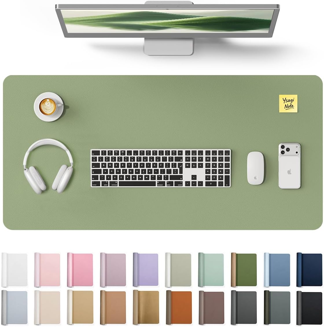 YSAGi Leather Desk Pad Protector, Large Mouse Pad, Non-Slip PU Leather Desk Blotter, Waterproof Writing Pad for Office and Home (31.5" x 15.8", Eggshell) - Colors A