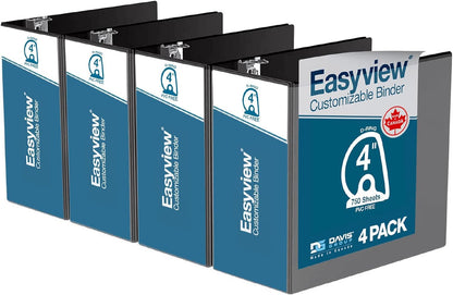 Easyview Premium 3-Ring Binders with Clear-View Covers and D Rings, Binders for School or Office, 5 Inch, Pack of 4, White