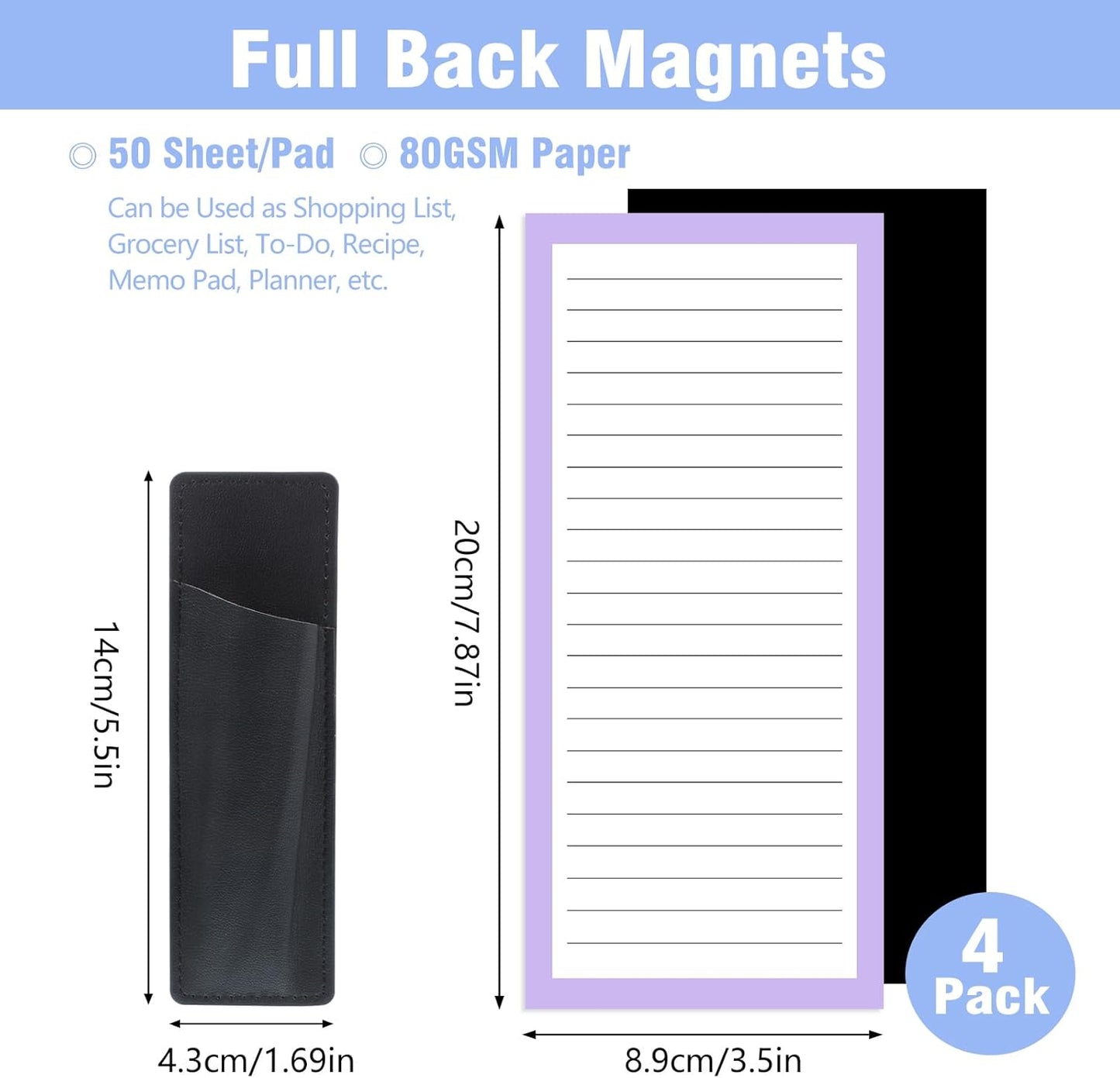 Thboxes 4 Pack Magnetic Note Pad for Fridge with Pen Holder, Totally 200 Sheets Grocery List Magnet Pad for Refrigerator Magnetic Shopping List Pad（Fruit Design）