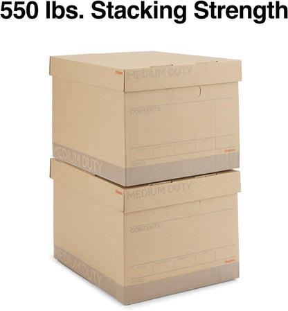 STAPLES Corrugated File Box Lift Off Lid, Letter/Legal Size, White/Black, 10/Pack