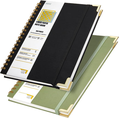 OWSC Lined Spiral Notebook with thick 110 GSM Papers, 320 Pages B5 Size College Ruled Notebook, Hardcover 7.1 x 10 Inches Journal for Women and Men, Notebooks for work, School (2 Pack B5 Grey Green)