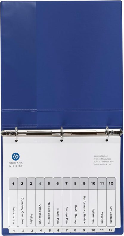 Avery Dividers for 3 Ring Binders, 12 Tabs per Set, Customizable Table of Contents, Classic White Tabs, Great for Organizing Reports, Projects, and More (11140)
