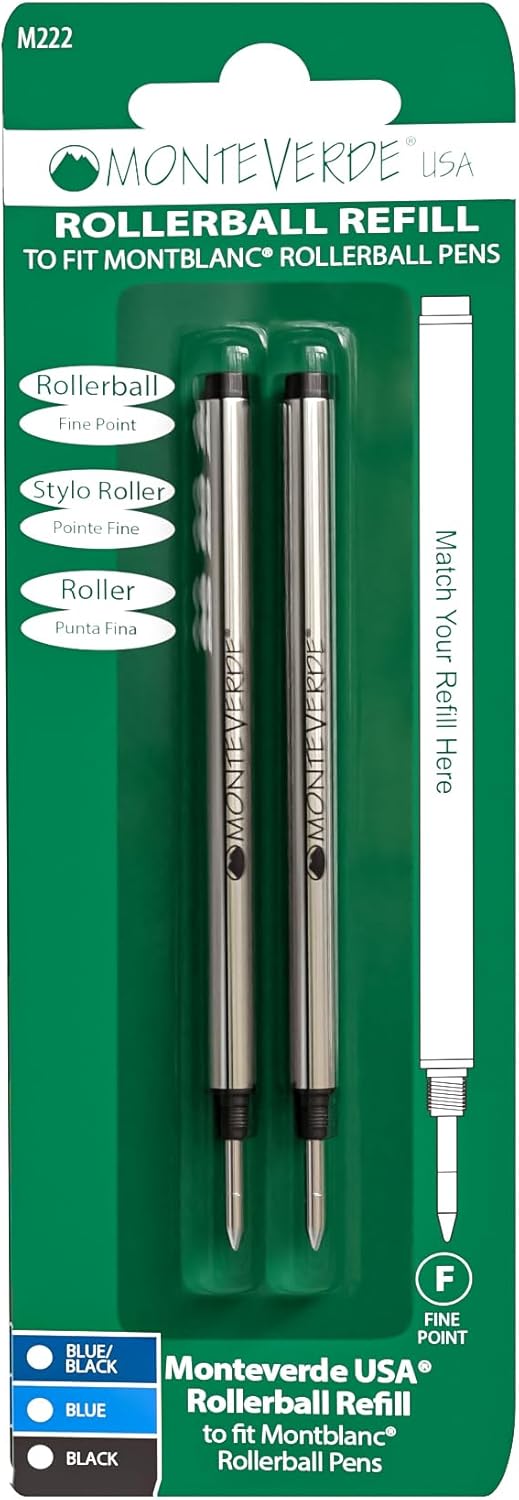 Monteverde USA Rollerball Refills to Fit Montblanc Pens, Fine Point, Black Ink, 2-Pack – Reliable and Professional Writing Solution