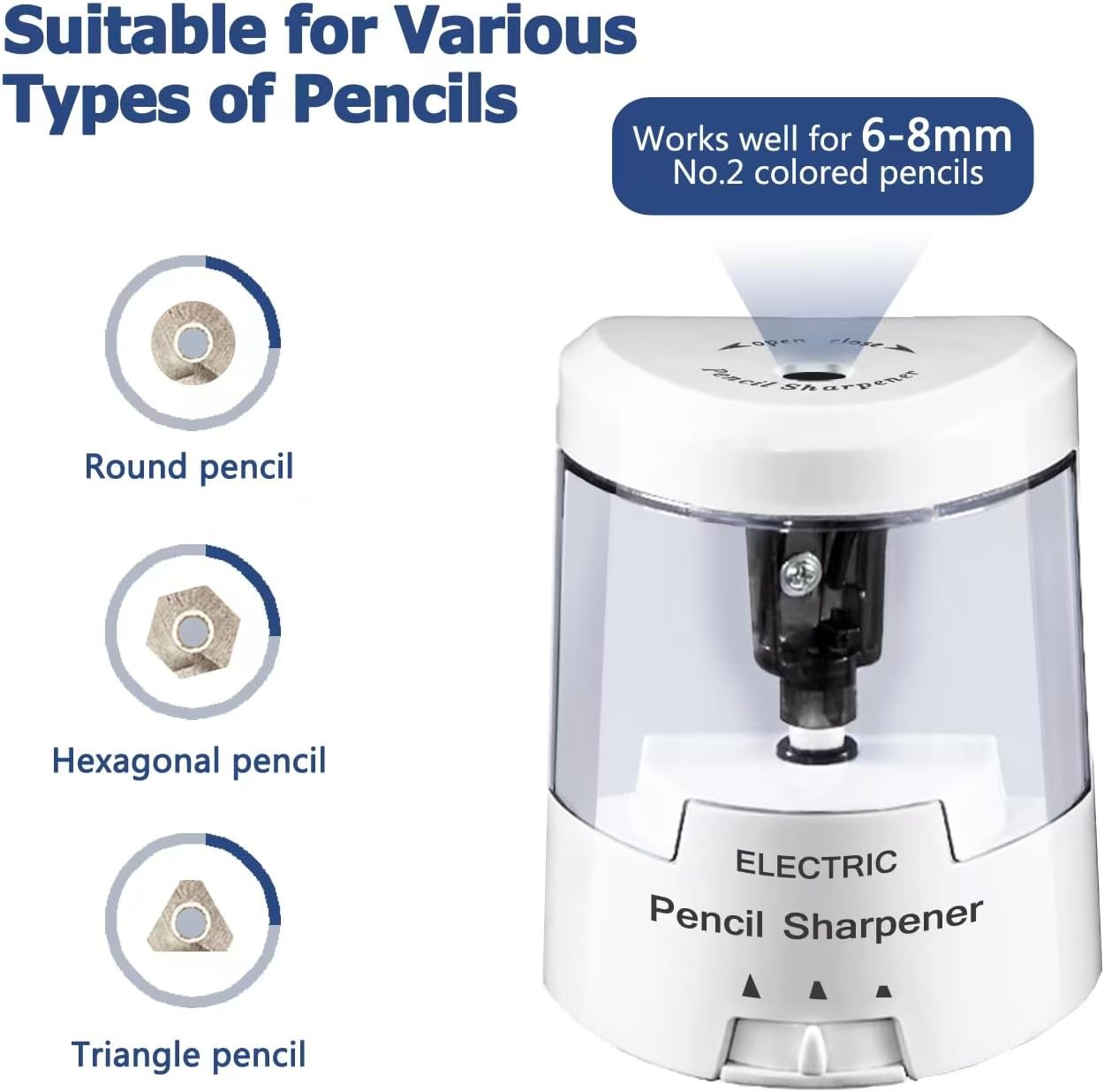 Electric Pencil Sharpener, Battery (Not Included) USB Powered, Portable for NO.2 Pencils, Automatic and Durable with 3 Sharpness Options - Classroom, Home, Office Black