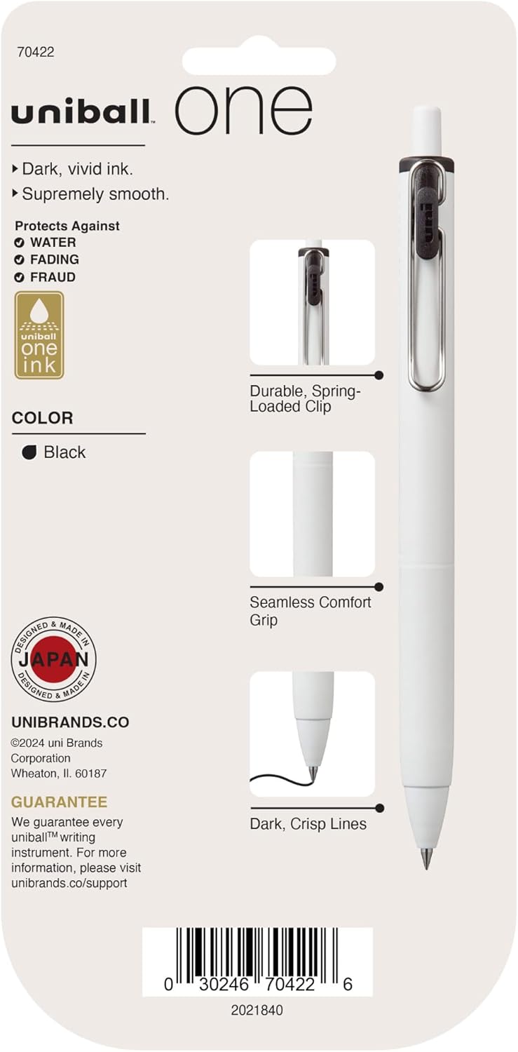 Uni-Ball One Black Retractable Gel Pens 4 Pack with Medium Points, Uni-Ball Click Pens are Fraud Proof and the Best Office, School, and Bible Pens