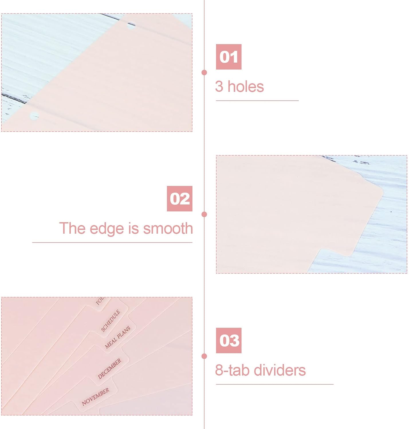 Koqye 8.4 x 11 inch Pink 8-Tab Durable Plastic Dividers for 3 Ring Binder, Binder Separators with Tabs, Binder Tabs Dividers for Student, Teacher, Office, Home Organizers((Pink - 1 Set)