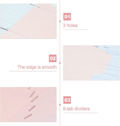 Buqoo Binder Dividers with Tabs, 8 Tab Dividers for 3 Ring Binder, Pink Binder dividers, Notebook Dividers for Journal Planner 8 Sheets Per Set