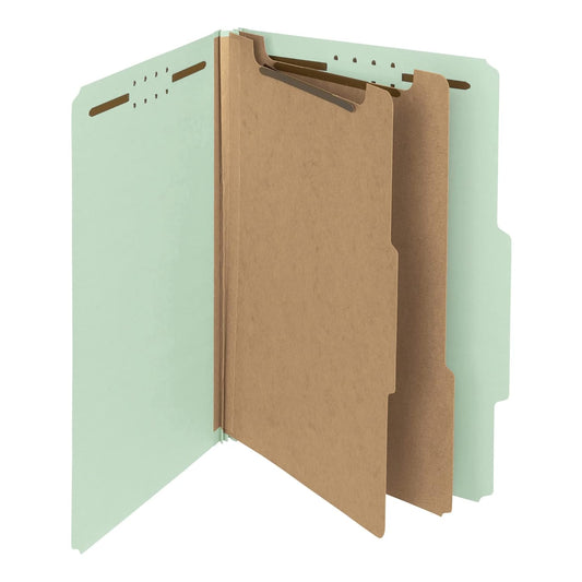 Smead 100% Recycled Pressboard Classification File Folder, 2 Dividers, 2" Expansion, Legal Size, Gray/Green, 10 per Box (19022)