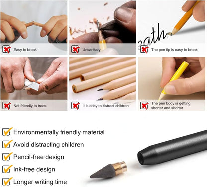 AUAUY 20PCS Inkless Pencil Replaceable Refill, Infinite Pencil Replaceable Graphite Nib, Graphite Nib Metal Inkless, Everlasting Pencils Replacement Head for Writing Drawing Office School Supplies