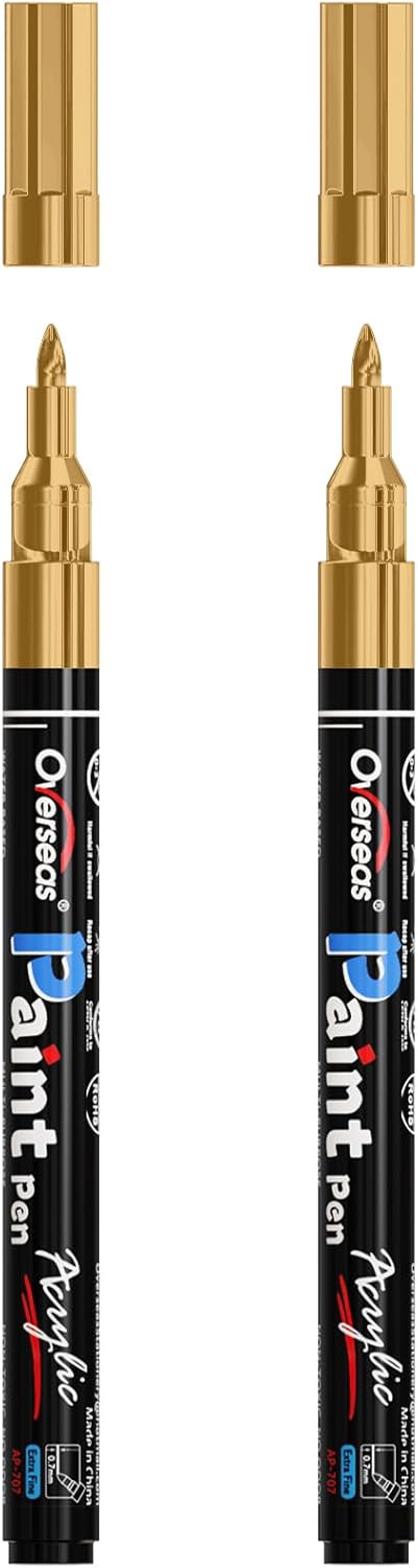 Overseas White Acrylic Paint Pens 2 Pack, 0.7mm Extra Fine Tip Permanent Markers, Water-Based, Quick Drying, Waterproof, Non Toxic Paint Markers for Wood, Metal, Rock, Plastic, Glass, Canvas, Fabric