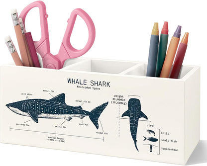 Killer Whale Gifts Wooden Pen Pencil Holder, Whale Shark Gifts for Ocean Lovers, Marine Biology Wooden Makeup Brush Organizer