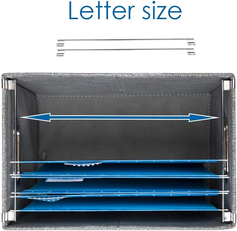 PRANDOM File Organizer Box - Collapsible Decorative Linen Filing Storage with Lids for Letter Size - Grey (14x9.3x10.8 inch)