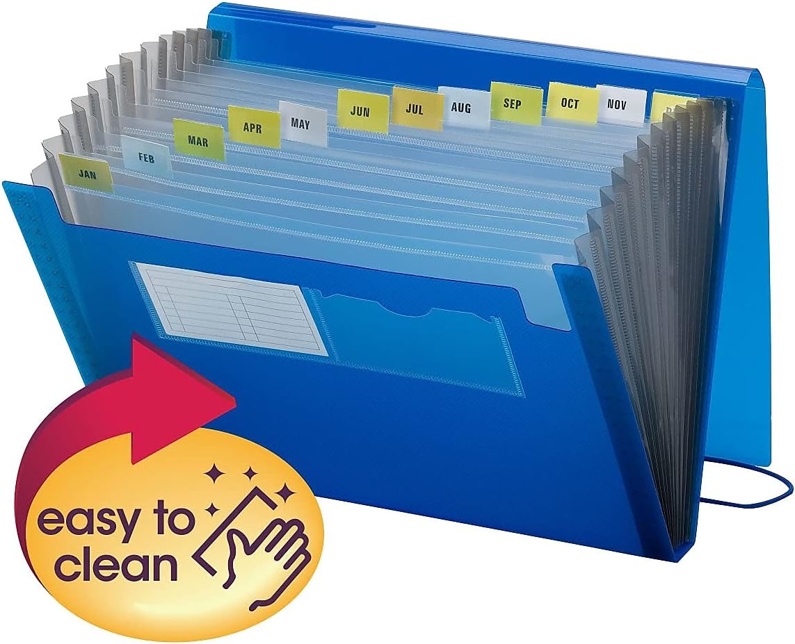 Smead Poly Expanding File, 12 Pockets, Flap and Cord Closure, Letter Size, Blue (70876)