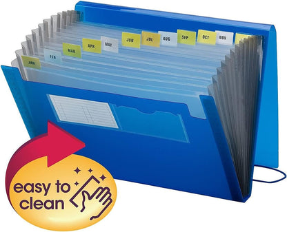Smead Poly Expanding File, 12 Pockets, Flap and Cord Closure, Letter Size, Blue (70876)