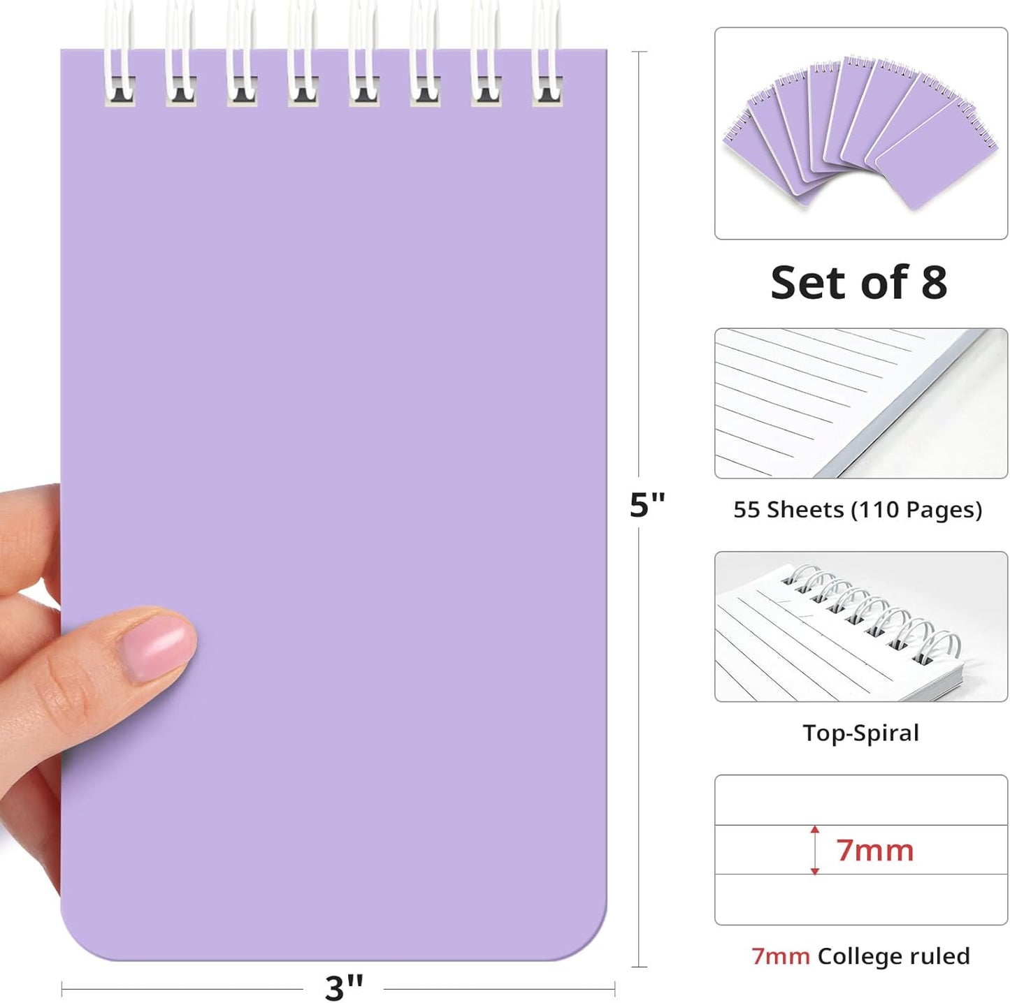 Taja Pocket Small Notebook 3" x 5", Set of 8 Mini Little Spiral Notebook, Nursing Notepad, Perfect for Work, School, Office, Nurse, Travel - Neutral