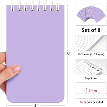 Taja Pocket Small Notebook 3" x 5", Set of 8 Mini Little Spiral Notebook, Nursing Notepad, Perfect for Work, School, Office, Nurse, Travel - Neutral