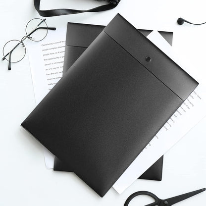 VANRA Vertical File Folders Poly Filing Envelope Plastic Project Folder with Snap Button Closure for A4 Letter Size Paper (Pack of 5, Black)