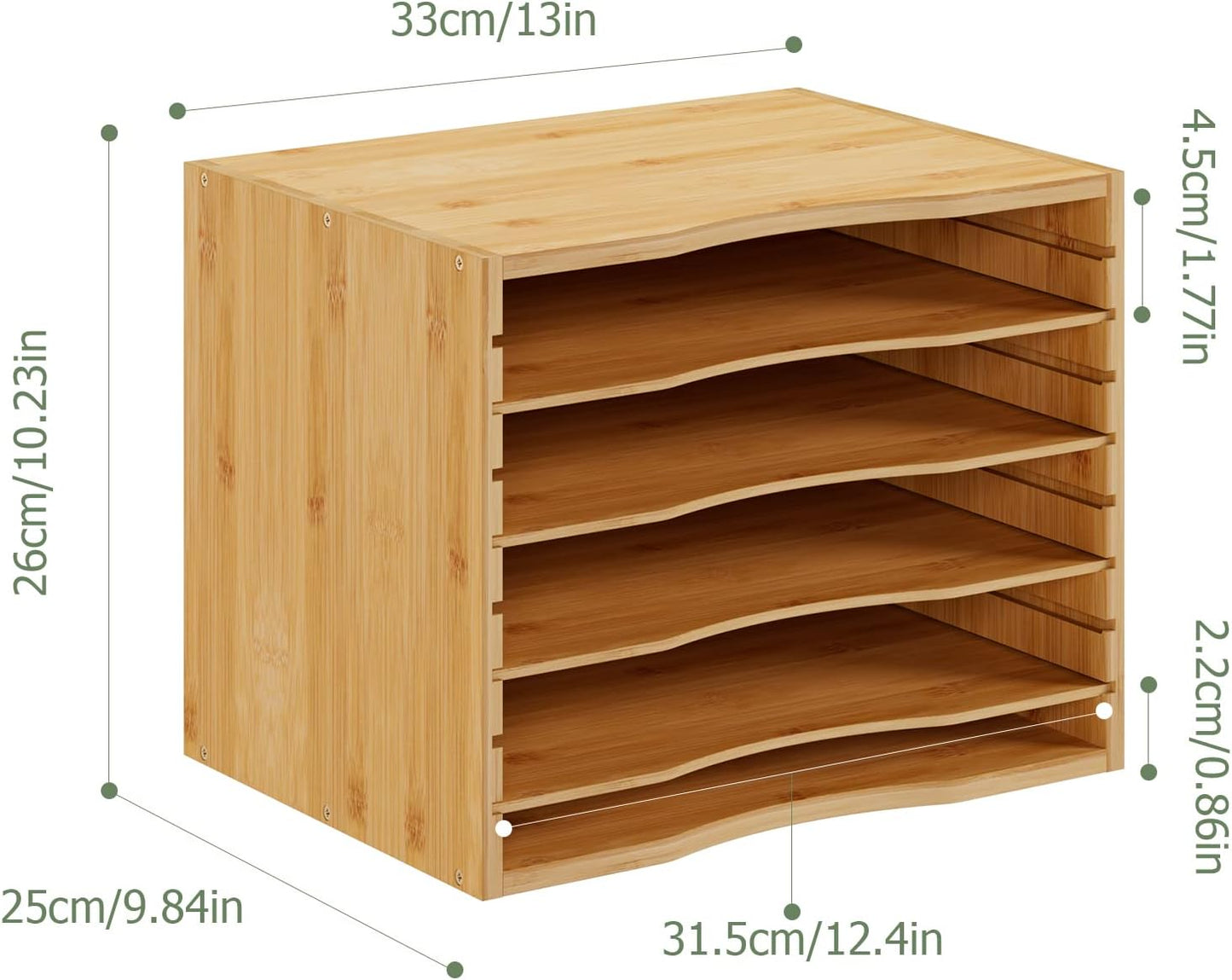 Bamjoy Bamboo 5 Tier Desktop Organizer, Paper Organizer Mail Sorter, File Holder Letter Document Storage with Adjustable Shelves for School Home Office, White