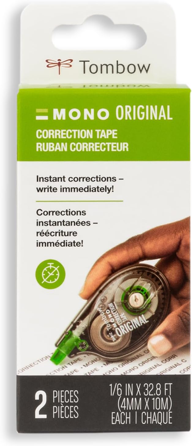 Tombow 68720 MONO Original Correction Tape, 10-Pack. Easy To Use Applicator for Instant Corrections, White, 10 Count (Pack of 1)