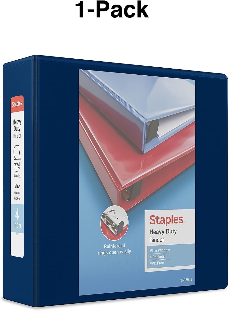 Staples Heavy-Duty 2-Inch D-Ring View Binder, Reinforced Spine, Holds Up to 450 Sheets, Gray, for Office & School