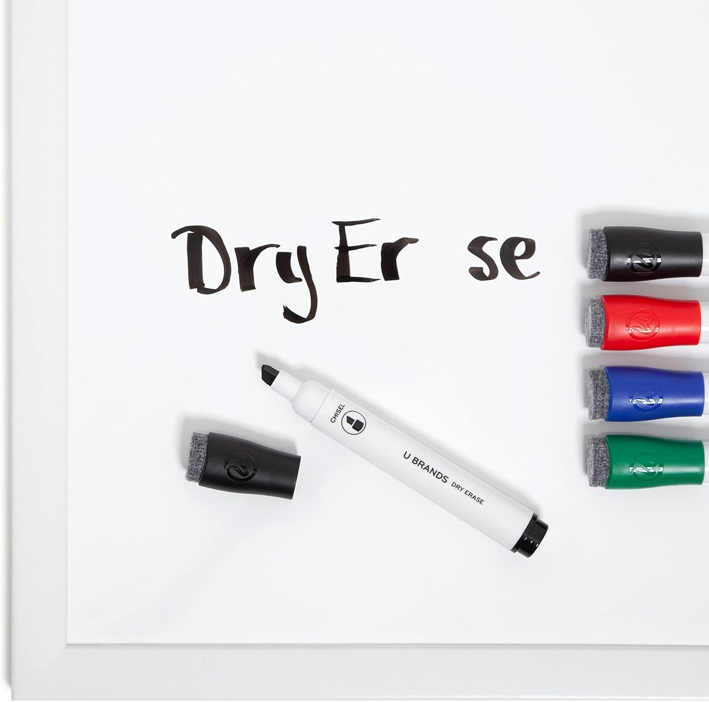 U Brands Dry Erase Markers, Fine Tip Whiteboard Markers, Chisel Tip, Low Odor, Black Dry Erase Marker Set with Eraser Caps, Office School Classroom Supplies, 12 Count