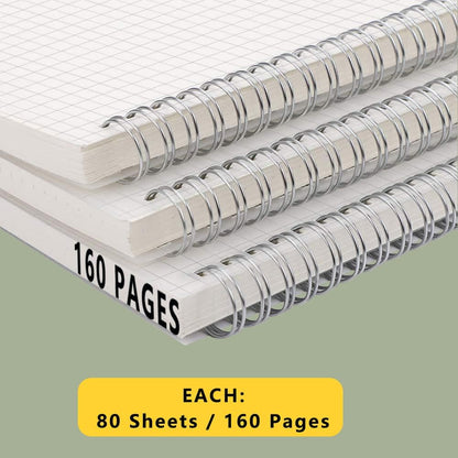 A5 Spiral Notebook 120gsm Graph Paper Notebook 160 Pages Per Hardcover Grid Notebooks 5.7 x 8.3 Inches (2 Pack)