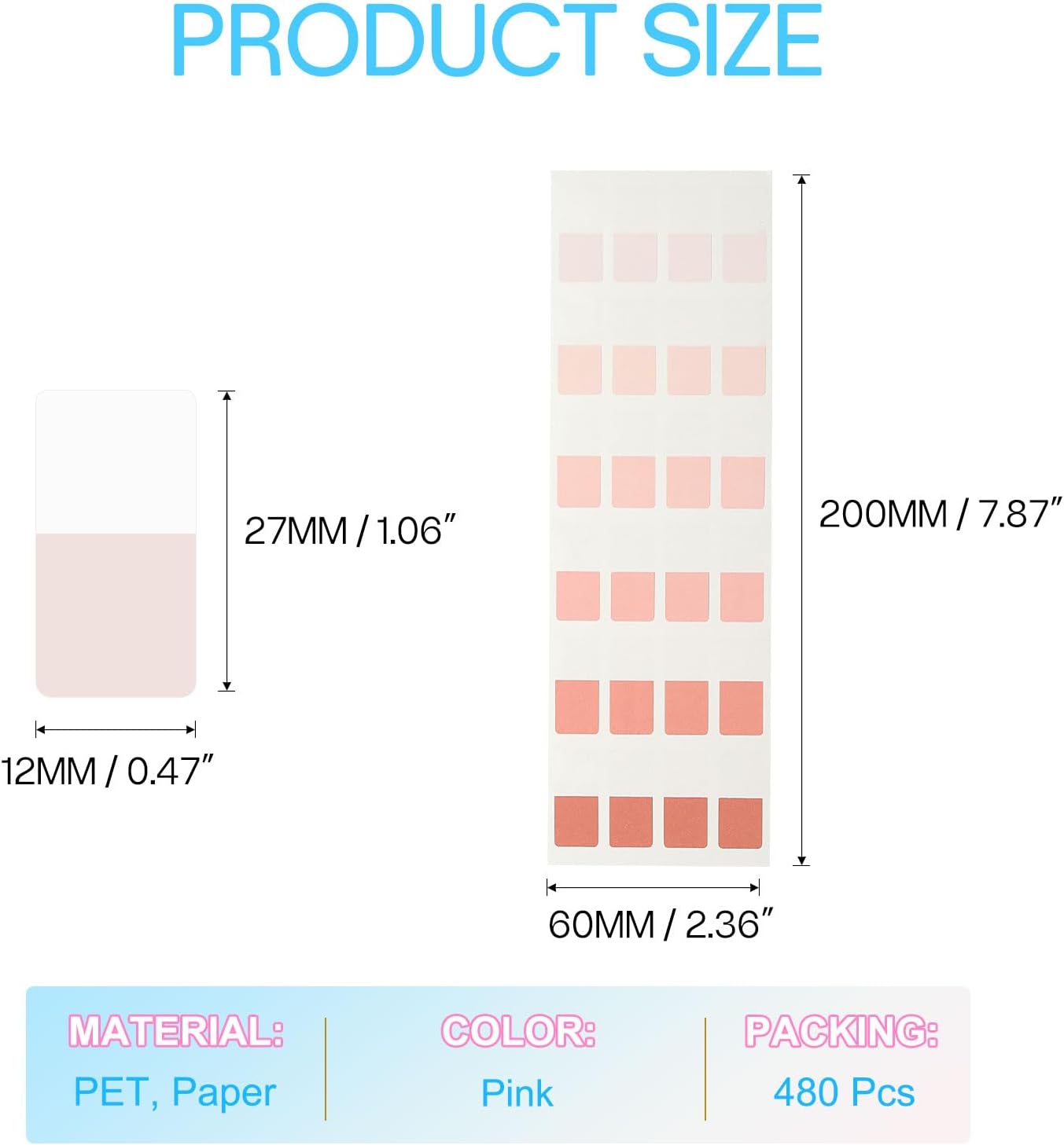 PATIKIL Clear Index Sticky Tabs, 480 Pcs Small Transparent Sticky Notes Bookmarks Planner Stickers Page Tabs for Office Notebooks File Folder Ledger Book, Gradient Pink