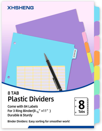 3 Ring Binder Dividers with TAB,48PCS/6 Set Plastic File Dividers,8 Tab 3 Hole Punch Dividers,Pastel Color,Letter Size,6 Sets