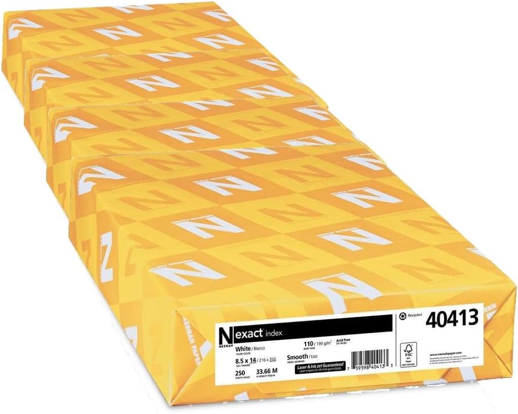 Wausau Exact Index Cardstock, 250 Sheets, White, 94 Brightness, 110 lb, 8.5 x 14 Inches