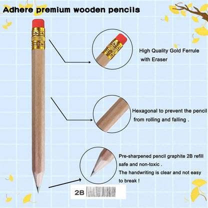 Adhere 25pcs Golf Pencils with Eraser Pre sharpened Hexagon half Wooden Pencils Graphite 2B for Golf Event Scoring,Classroom,Wedding,Company Meetings,Pew, Pocket (Nature)