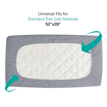 Crib Mattress Protector Sheets Fitted Waterproof Crib Mattress Pad Cover, Noiseless & Machine Wash 100% Absorbent Crib/Toddler Mattress Protector Sheet Quilted, White, 52" x 28"