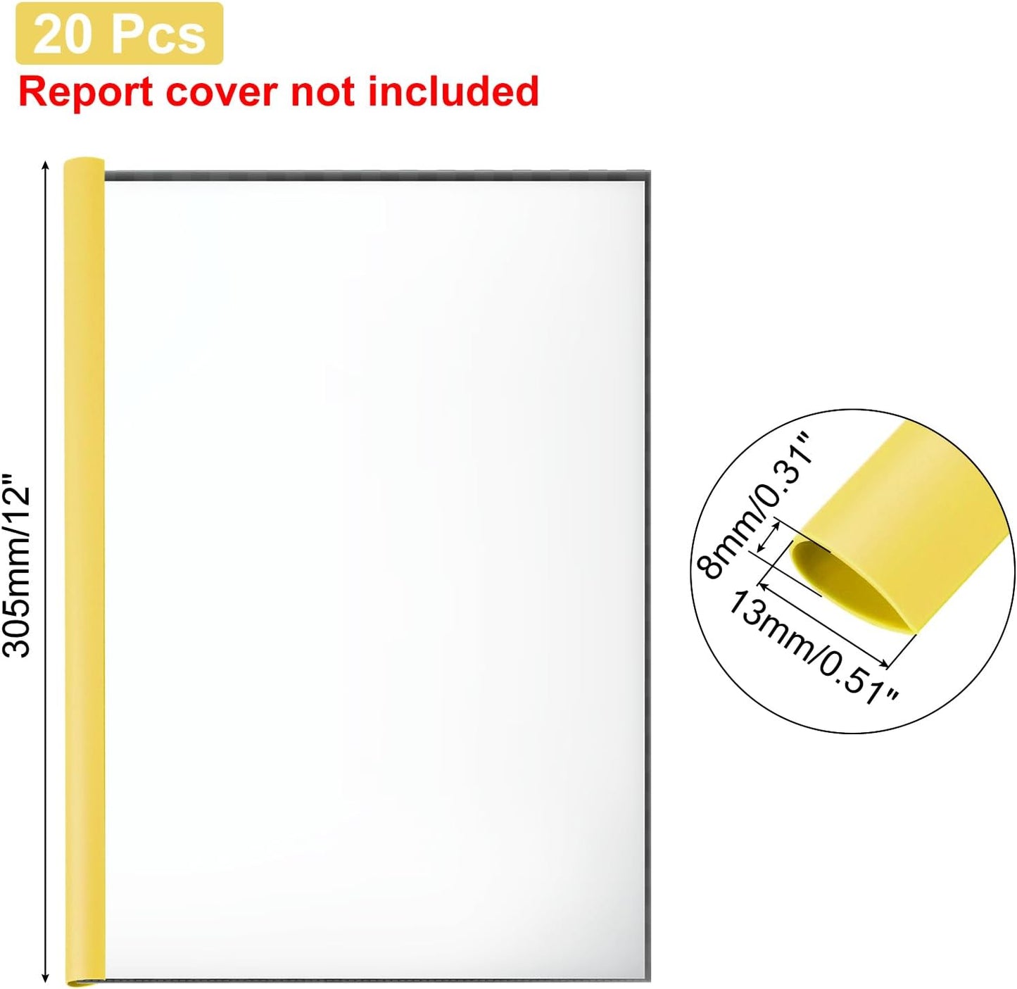 PATIKIL 20Pcs Binding Bars, 13x8mm Binding Bars Slide Grip 50 Sheets Capacity A4 Size Report Binder Presentation Binder for Study Office Report Cover Resume, Transparent Yellow