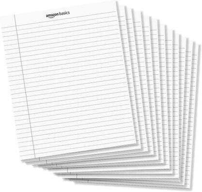 Amazon Basics Wide Ruled Lined Writing Note Pads with Sturdy Back, 8.5" x 11.75", Multicolor, 6-Pack, 300 Sheets, Perforated