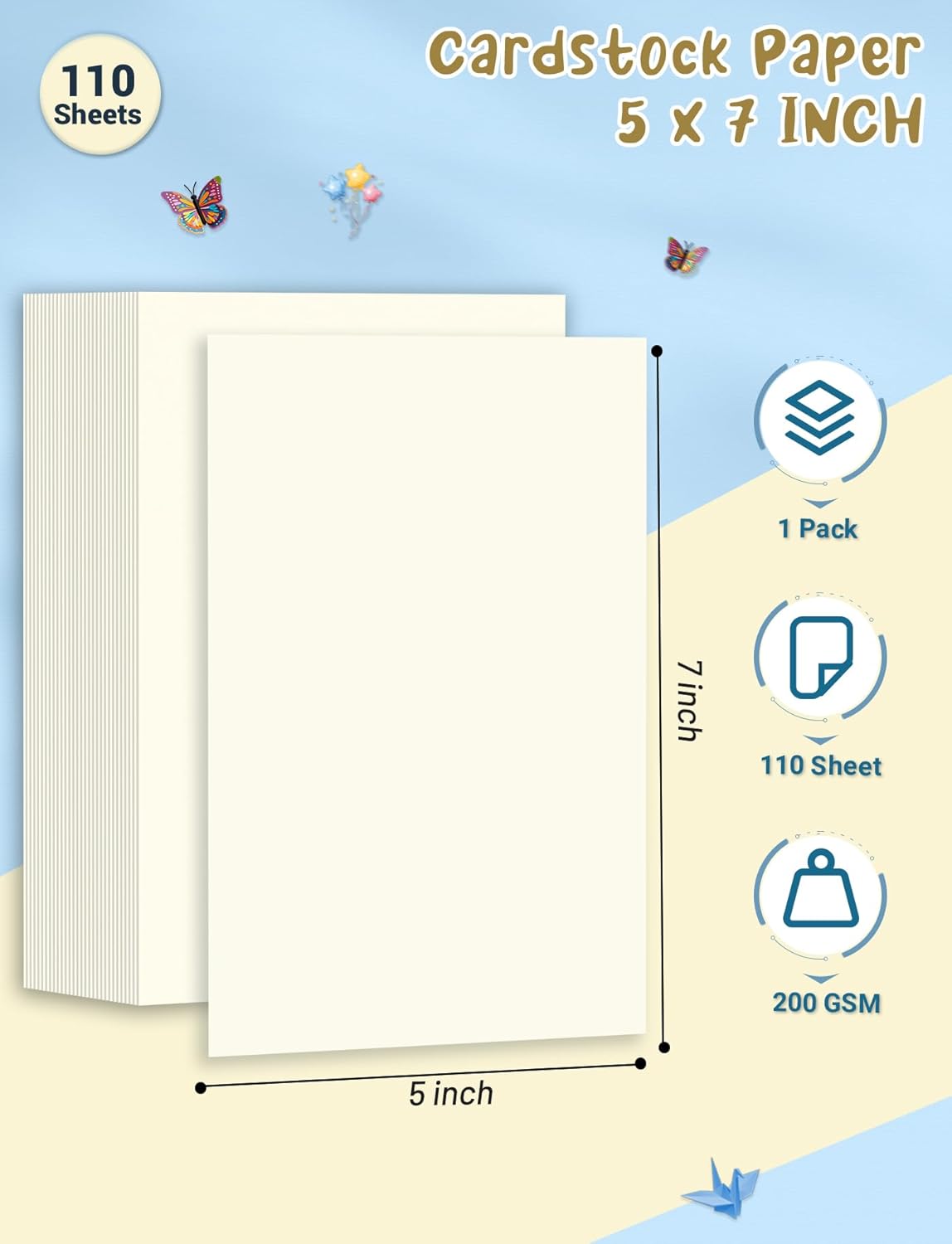 40 Sheets Cream Cardstock Paper 8.5 x 11, Ivory Cardstock Printer Paper 8.5x11, Off White Card Stock Paper 8.5 x 11, 200 GSM Construction Paper for DIY Cards, Greeting Cards, Wedding Invitations