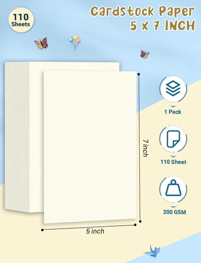 40 Sheets Cream Cardstock Paper 8.5 x 11, Ivory Cardstock Printer Paper 8.5x11, Off White Card Stock Paper 8.5 x 11, 200 GSM Construction Paper for DIY Cards, Greeting Cards, Wedding Invitations
