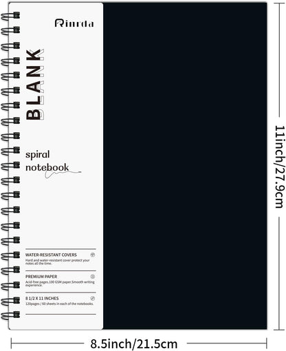 Large Lined Notebook Spiral Notebook 8.5" x 11"-4 Pack LINED Notebook 7mm Ruled Hardcover Notebook 120 Pages 100 GSM Thick Paper Notebook Hardcover Journal for School, Office,Study and Notes