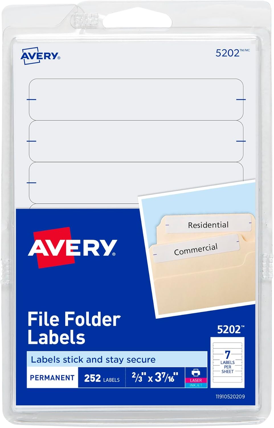 Avery File Folder Labels on 4" x 6" Sheets, Easy Peel, White, Print & Handwrite, 2/3" x 3-7/16", 252 Labels (5202)