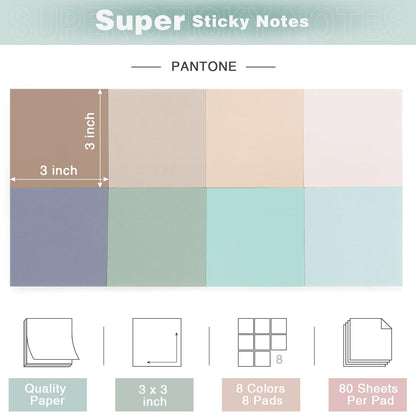 Eastern Wolf 8 Pads Sticky Notes 3x3 Self-Stick Notes 8 Bright Multi Colors Purple Sticky Notes, 85 Sheet/Pad