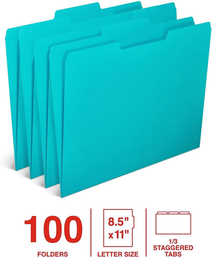 Staples File Folders, Letter Size, 1/3‑Cut Tabs, Purple, Durable 10.5‑Point Paper Stock, 100/Pack
