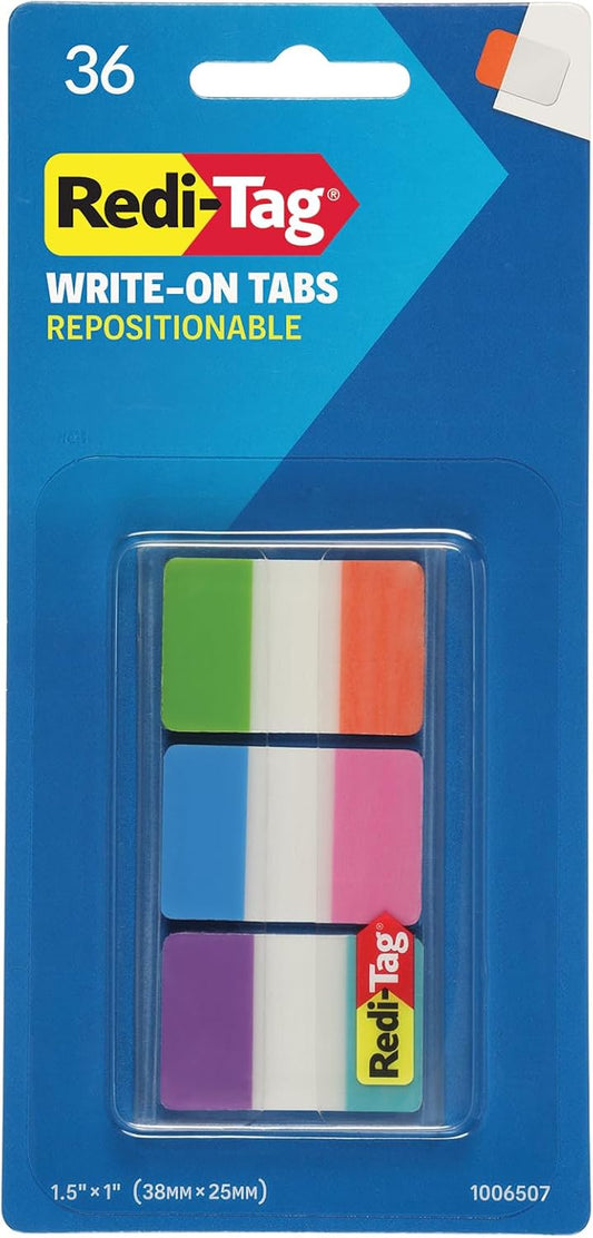 Redi-Tag Write-On Tabs, Repositionable Tabs for Binders and Planners, Removable Pop Up Tags, 4 Calming Colors, 1" x 1.5", 88 Per Pack (1006508)