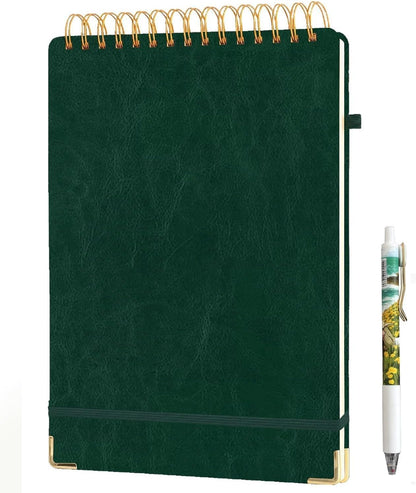 Top Spiral Notebook 8.5x11, A4 Large Leather Hardcover Top Bound Steno Pads, 240 Pages 100gsm Thick Lined Paper,Wide Ruled,Left Handed Notebook Journal for Work, School - Black