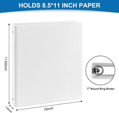 1/2 Inch 3-Ring Binder, 0.5-inch Round Ring Binder with 2 Inside Pockets, 12 Pack White Binders, Clear View CoverBinder Holds 8.5'' x 11''Paper for Office/Home/Back to School