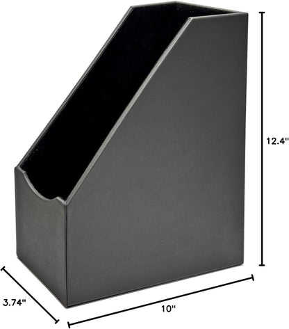 UnionBasic Magazine File Holder, Leatherette Desktop Document Organizer, Home Office Paper Holder File Storage Literature Sorter, Grey