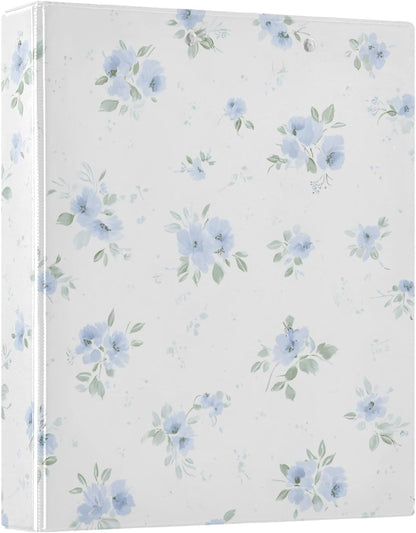 3 Ring Binders Blue Flowers Floral 1.5 Inch Round Ring Binders with Pockets Decorative Clipboard Binder Holds 200 Sheets View Binder for Home School Office,1 Pack