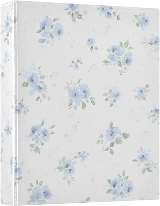 3 Ring Binders Blue Flowers Floral 1.5 Inch Round Ring Binders with Pockets Decorative Clipboard Binder Holds 200 Sheets View Binder for Home School Office,1 Pack